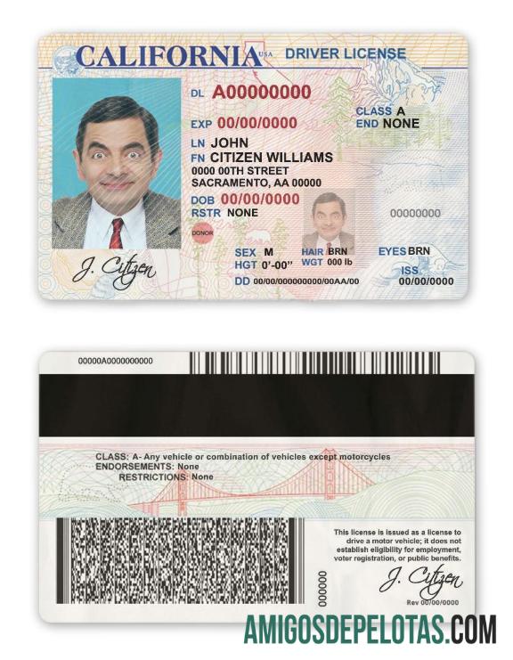 Carteira de Motorista EUA Califórnia baixar para verificação